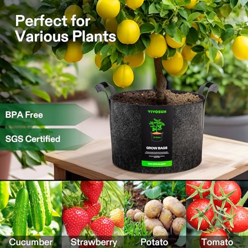 VIVOSUN Plant Grow Bags 5 Pack 120L, Heavy Duty Thickened Nonwoven Fabric Pots with Strong Handles, Reusable Breathable Garden Growing Containers for Vegetables Flowers Fruits