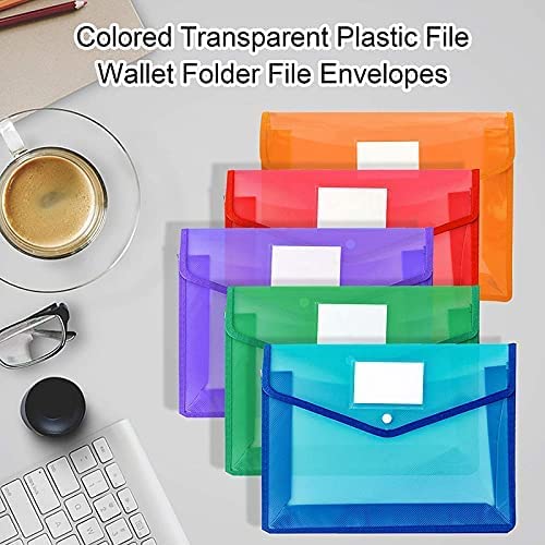 Image of FEDUS Document Holder Envelope Folder,File Storage Bag withSnap Button Transparent Plastic File for Document File Holder /Document Folder for Certificate Legal Document OrganizerPack 4 Multicolor