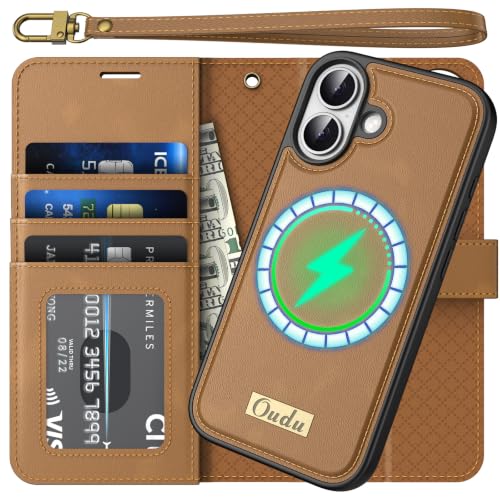 Étui Cuir Véritable pour iPhone 17 avec Charge sans Fil et 3 Fentes Cartes RFID