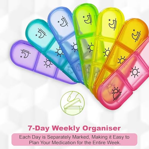 Image of Weekly Medicine Organizer Box 03 Times a Day, Daily Tablets Container Case Travel Pill Box For 07 days | Black & Multicolor | 01 Pcs