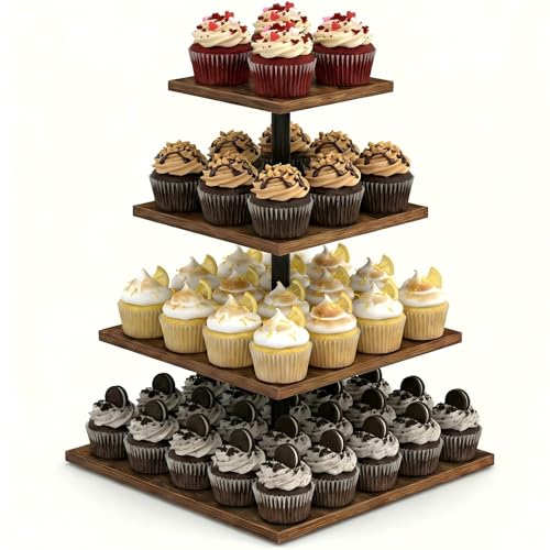 Wooden 4 Tier Cupcake Stand for 50 Cupcakes Cupcake Holder Cupcake Tower Tiered Tray Stand for Birthday Bar Dcor Weddings Parties Events Dark Brown