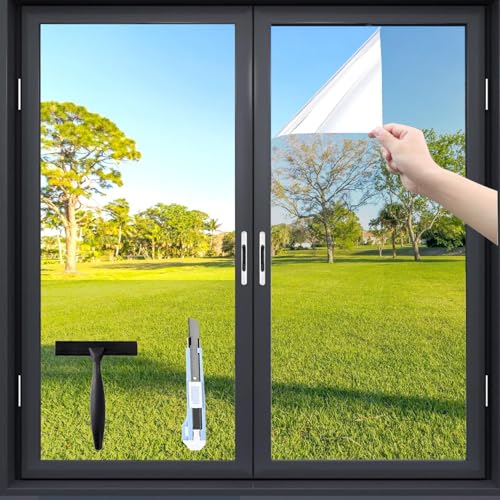 Fensfolie (60 x 200 cm) protector solar para ventanas, interior o exterior, plateado, protección UV, sin residuos, lámina térmica para ventanas, contra el calor, lámina protectora para ventanas