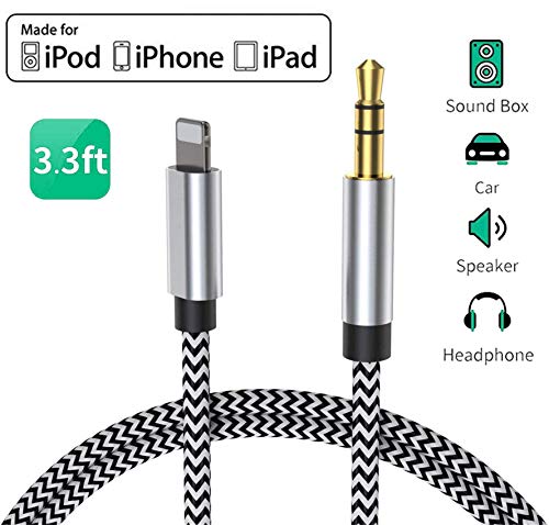 Cable Auxiliar para iPhone 11 Cable Auxiliar para Auto a Jack Adaptador de 3.5mm para iPhone 7Plus/8/X/XS/XR/11 a Radio de Coche/Adaptador de Altavoz/Auriculares Compatible con Todos los iOS