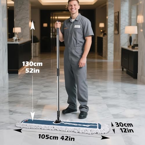 Image of 42 inch Commercial Mop,MASTERTOP Heavy Duty Dust Floor Mop with 52 inch Long Handle,Large Industrial Wet Dry Mops,Sweeper Broom for Hardwood, Tile, Laminate,Garage,School,Mall - 1 Cotton & 1 Microfiber Pad