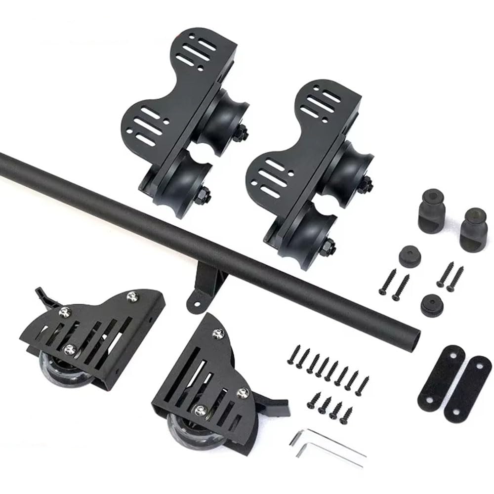 MRVAKDYDI Retractable Rolling Library Ladder Rails Kit, Sliding Ladder Track Hardware Black Carbon Steel Round Rail With Wheels Multiple Sizes(16ft/500cm Track kit)