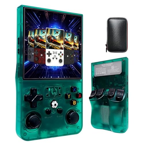 QuxxuolR36MAXハンドヘルドゲーム コンソール ポータブルゲーム機 エミュレーター ゲーム機 4インチHDスクリーン デュアル 3D ジョイスティック 30以上の言語切り替え長持ちするバッテリー寿命は、カップル、学生、子供への誕生日プレゼントに最適です (透明グリーン,128G)