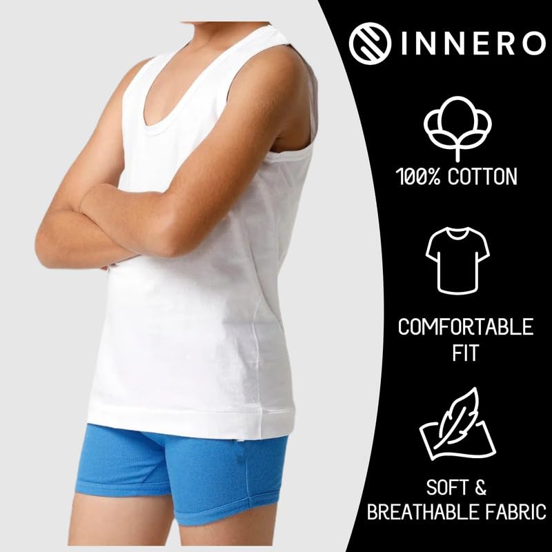 Image of INNERO Kids Vest, Combed Cotton Sleeveless Vest For Boys & Girls Innerwear (White)