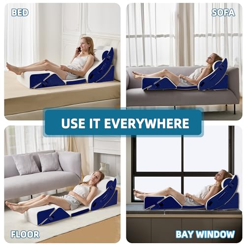Image of HABUTWAY 6Pcs Bed Wedge Pillow, Orthopedic Pillow for GERD Sleeping with Memory Foam, Post Surgery Foam Pillow for Body Pain Relief, Triangle Adjustable Support Pillow with Machine Washable Cover