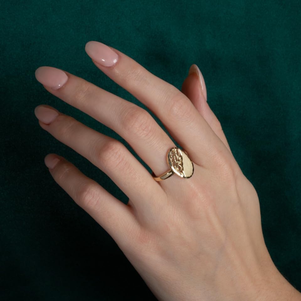 10K Yellow, White, and Rose Gold 2.3mm Sparkle Cut Floral Oval Filigree Statement Ring for Women Girls, Available in Sizes 4-12 - Image 2