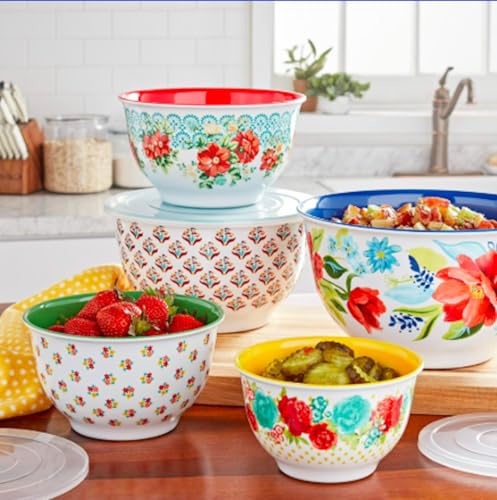 Pioneer Woman Floral Spring Bouquet Melamine Mixing Bowl Set 10 Piece Set With Lids