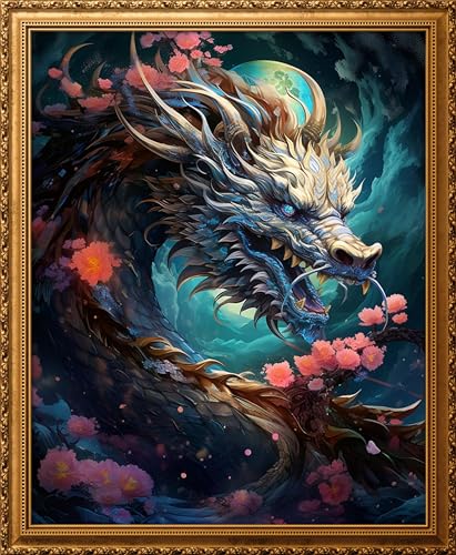 Image of Leczany Cross Stitch Stamped Kit for Beginner - Dragon King | DIY Embroidery Starter Patterns Craft Kit Needlepoint for Adults | 11CT, 3 Strands | 13.4x16.5 inches
