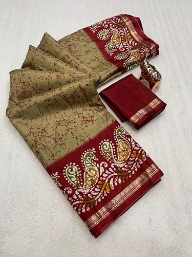 Image of Kashmiri Print Tussar Silk Saree for Women with Unstitched Blouse Piece for All Occasions