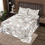 Homemissing Grau Weiß Marmor Muster Bettüberwurf Geometrische Raute Diamant Steppdecke Modern Einfach Mikrofaser Tagesdecke 220x240cm für Frauen Männer Mädchen Marmor Bienenwabe