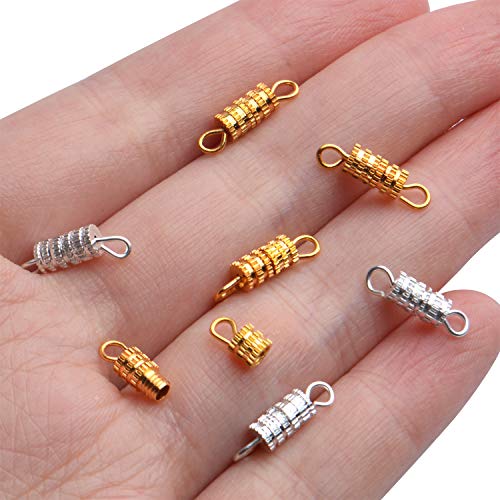 Aylifu Jewelry Screw Clasps,100Pcs Golden Silver Barrel Screw Clasp Column Twist Screw Clasps Brass Screw Fastener Clasp Connector With 2 Hole For Diy Bracelet Necklace Jewelry Making,4X15Mm #TOP6