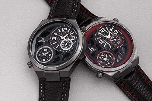 Joshua & Sons Men's Dual Time Watch - Swiss Quartz Unique Complication Dials On Genuine Leather Strap Watch - Js83 #TOP5