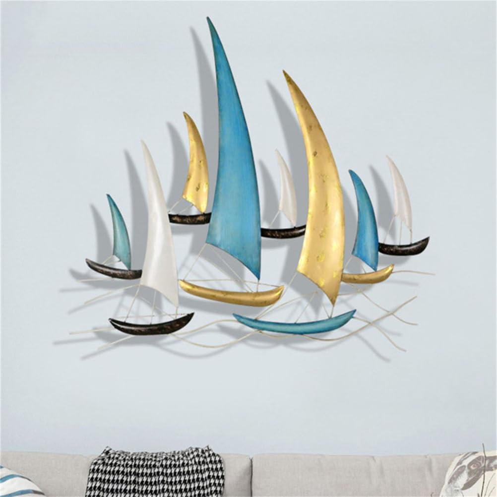 Décoration Murale en métal représentant Un voilier, Grand Bateau en métal, décoration Murale en Forme de Bateau, Sculpture Murale 3D représentant Un Bateau Nautique, 85 x 80 cm