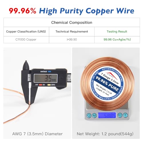 Image of Copper Wire 99.95% Pure - 7 Gauge 3.5mm - 21 Feet, 1.2 Pound Spool - C11000 Soft Copper Wire Craft Wire for Gardening, Electroculture, Jewelry Making, Beading, Ground Wire & DIY (7 Gauge, 1.2 LB)