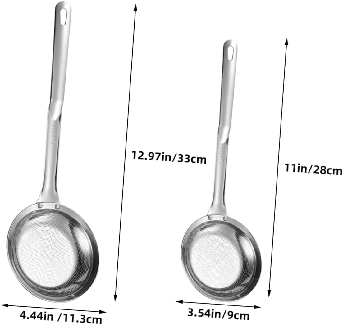 VALICLUD Stainless Steel Oil Skimmer with Fine Mesh Strainer 13 Inch Long Handle for Cooking Oil Filtering Fryer Skimmer Spoon with Ergonomic Grip and Hanging Hole