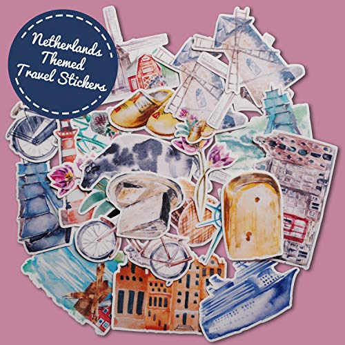 Navy Peony Blooming Netherlands Travel Stickers (22 Pack) - Cute, Waterproof, Durable - Image 3