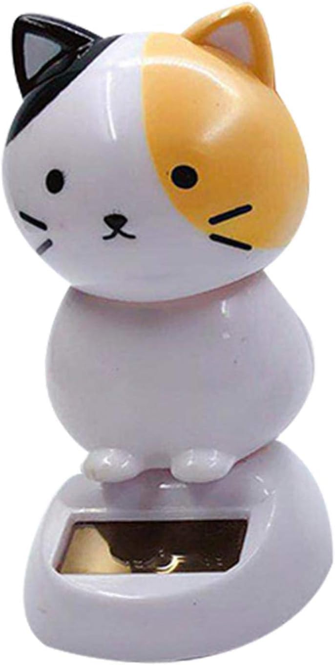 Enyolidimk White Solar Wobble Figures, Solar Dancing Cat, Bobble Head Cat Ornaments, Innovative Cat Solar Figure Statue Car Dashboard Decorations Ornaments Solar Bobble Head Figures, Solar Power Kits