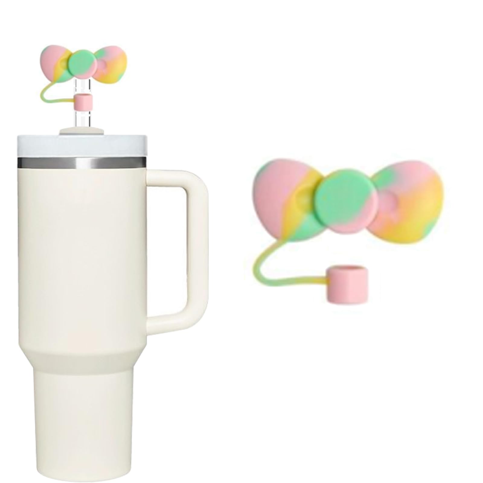 Green Camouflage Bow Silicone Straw Cover for 10mm Stanley Cup Accessories, Cute Topper for Tumblers Cap Stopper, Reusable Straw Tip Lids