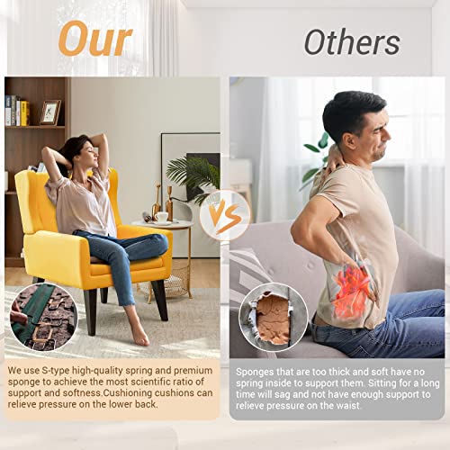 Wacasa Button Tufted Linen Fabric Accent Wingback Chair Set Of 2, Upholstered Mid Century Modern Arm Chairs For Bedroom, Living Room Yellow #TOP3