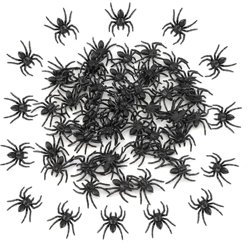 TAXTYHRE 50 Piezas Araña de Halloween, Realista Araña Decoración, Mini Arañas Falsas Negro, Accesorios de Broma, para Casa Embrujada Halloween, Puerta Ventana Jardín, Fiesta Terror