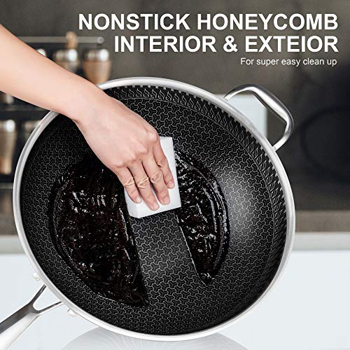 MICHELANGELO Wok Pan with Lid, 12.5 Inch Stainless Steel Woks & Stir