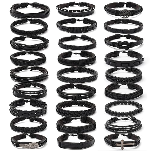 PINKPIN Adjustable Braided Leather Bracelets for Men Women Wrap Cuff Bracelet Cords Ethnic Tribal Handmade Wrap Wristband Bracelets Set