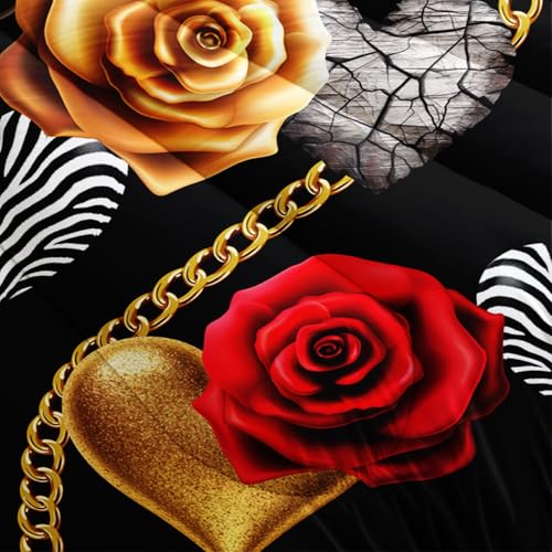 Image of AILONEN Red and Gold Rose Comforter Set Queen,Leopard Print Black and White Hearts Comforter,3Pcs Women Girls Soft Bedding Set,Romantic Couple Comforter with 2 Pillowcases