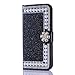 Produktbild Artfeel Glitzer Brieftasche Hülle für Samsung Galaxy S9, Bling Diamant 3D Perle Flip Leder Handytasche mit Kartenhalter,Kristall Strass Blume Magnetverschluss Stand Hülle-Perle Schwarz