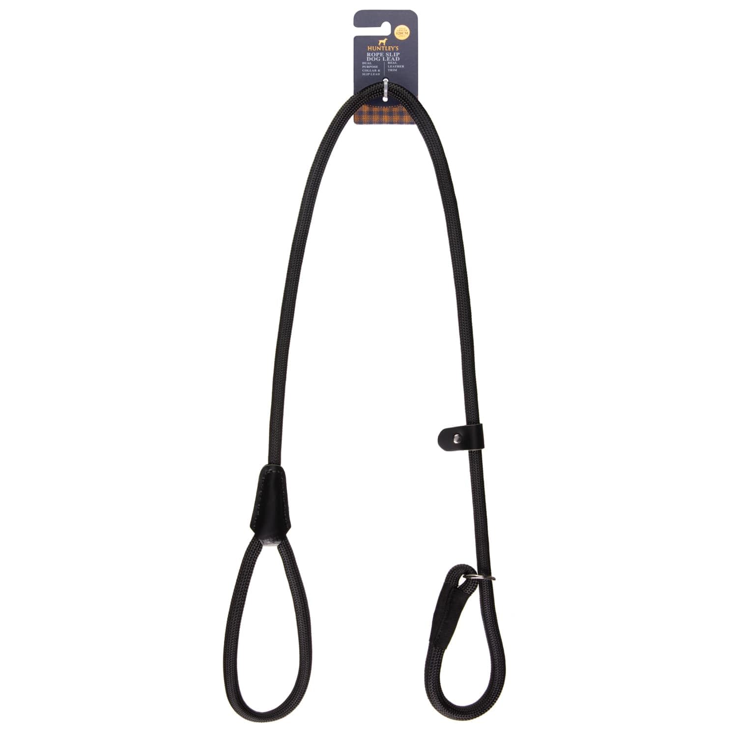 Huntley's Rope Lead With Faux Leather Trim 120cm - This Dual Purpose Lead And Collar Is Perfect For Everyday Use - Real Leather Trim (Black)