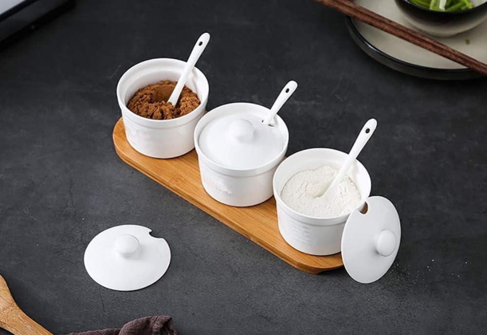 Pudełko na przyprawy, zestaw 3 słoików, przybory kuchenne, nordycki ceramiczny zestaw garnków do przypraw, sól chili, cukier, garnek do przechowywania przypraw