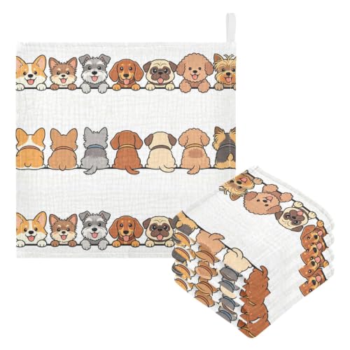 Image of Dog Faces Baby Muslin Washcloths Cute Burp Cloths Soft Absorbent Baby Wash Cloth Fingertip Face Towels for Newborn Boys Girls 12 x 12 in, 5 Pack