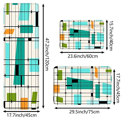 Mid Century Modern Kitchen Rug Sets 3 Piece Midcentury Retro Grid And Starbursts Orange Geometric Cushioned Floor Mats Washable Doormat Anti Fatigue Non-Slip Kitchen Runner Rugs Bedroom Area Carpet #TOP2