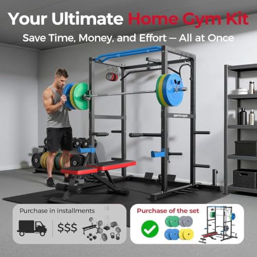 Image of SPORTSROYALS Power Rack, Multi-Functional Power Cage, Squat Rack with Pulley System & LAT Pull Down, Workout Cage with J Hooks for Home Gym