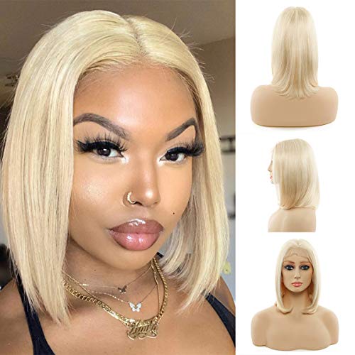 T Part Lace Front Wig For Black Woman Lace Wig Human Hair Wig Brazilian Virgin Human Lace Front Wig Straight Bob Wig 613 Blonde Short Bob Wigs(8 inch, 613#)