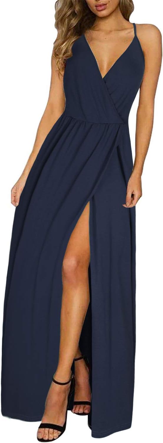 II ININWomen's 2024 Maxi Sundresses Summer Beach Long Wrap V-Neck Floral/Solid Casual Dress for Women