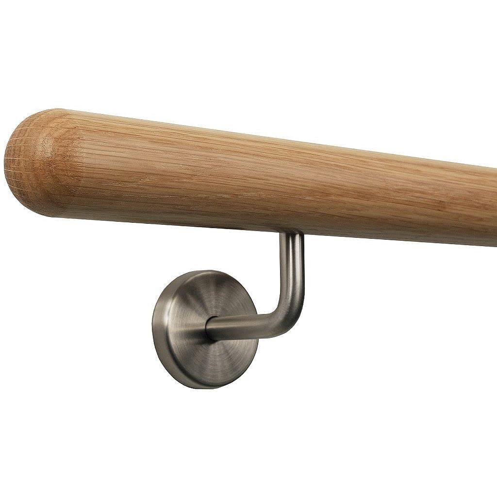 TIBU Eiche Holz Handlauf Geländer 200 cm, Ende Halbkugel gefräst, 3 gewinkelte Halter