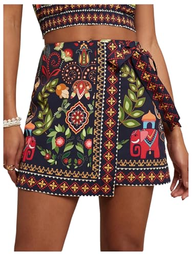 MakeMeChic Women's Summer Boho Wrap Mini Skirt Beach Vacation Short