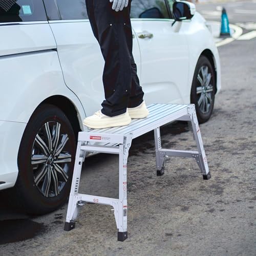 Folding Work Platform Adjustable Height, Heavy Duty Platform Step Ladder for Home, Portable Aluminum Step Stool & Aluminum Bench with Non-Slip Rubber Feet,225lbs (with Telescopic Legs) - Thumbnail 3