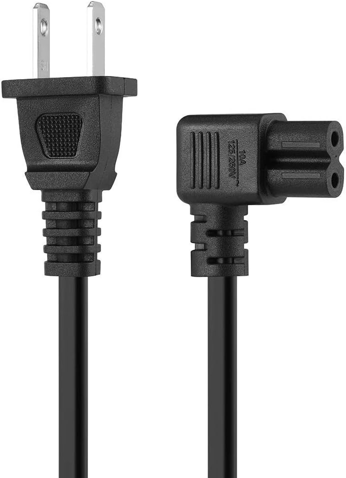 [UL Listed] 18 AWG 3.3 Ft Right Angle 2 Slot Power Cord Compatible for Samsung TCL Sharp LG TV, HP Canon Pixma Printer, Irobot Roomba Home Base AC Wall Cable Replacement