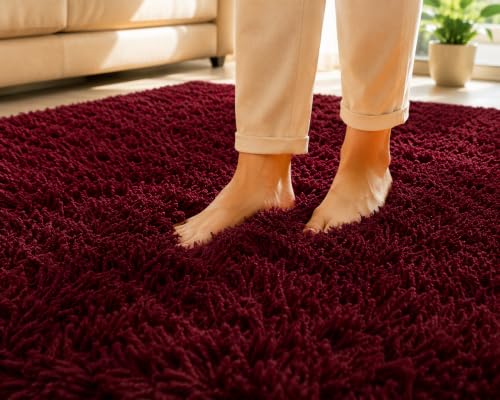 Image of Shaggy Carpet 3x5 Ft for Living Room & Bedroom (Maroon)