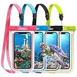 ivoler 4-Pack Waterproof Phone Pouches, IPX8 Universal Fluorescent Design Underwater Dry Bags for Swimming for iPhone 17/16/15 Pro Max, Samsung S26 Ultra (Up to 7")- Black+Rose Red+Blue+Green