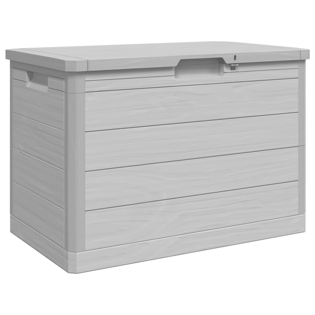 Outdoor-Kissenbox Grau 77,5x44,5x53 cm Polypropylen Aufbewahrungsbox mit abschließbarem Deckel und Holzoptik für Garten Terrasse Lagerung