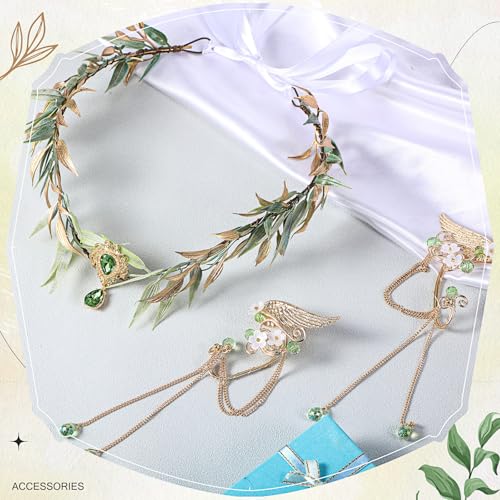 Zeyune Halloween Elves Cosplay Set Fairy Flower Crown Headpiece Elf Ears Cuffs Renaissance Costume Leaf Elves Wings Ear Cuff2