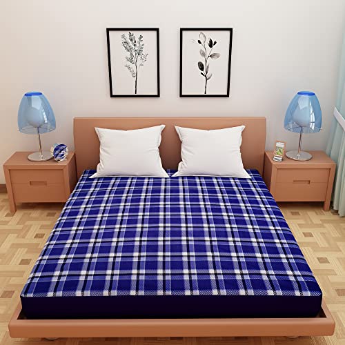 Image of Dream Care Waterproof Fitted Terry Cloth Printed Mattress Protector for Queen Size Bed with Elastic Strap - 78 inchX60 inch, Navy Blue
