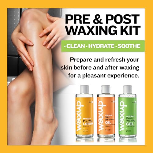 waxup Pre and Post Waxing Care Kit: Marigold Cleanser, Almond Oil Wax Remover, Aloe Vera Cooling Gel for Hair Removal - Thumbnail 2
