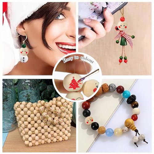 Redamancy 20 Pcs Smiley Wooden Balls, 20mm & 5mm with Hole, Natural Wooden Beads for Crafts & DIY Decorations, Worry Worms, Lucky Worms - Image 3