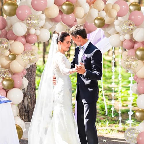 Luftballons Altrosa Beige, 60 Stück Retro Aprikose Rosa Helium Luftballons, Staubiges Rosa Beige Gold Latex Ballons Set mit Gold Konfetti Ballon für Mädchen Geburtstag Boho Hochzeit Babyparty Deko